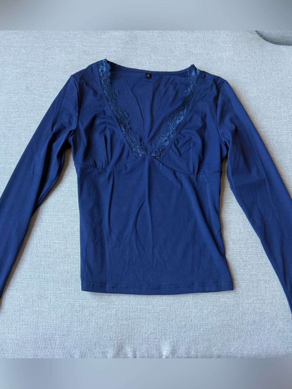 Navy Lace Trim Long Sleeve Top